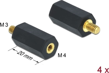 Picture of Delock Standoff M4 x M3, hexagon, inside / outside, 20 mm black 4 pcs