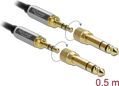 Picture of Delock Stereo Jack Cable 3.5 mm 3 pin male to male with screw adapter 0.5 m