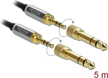 Picture of Delock Stereo Jack Cable 3.5 mm 3 pin male to male with screw adapter 5 m