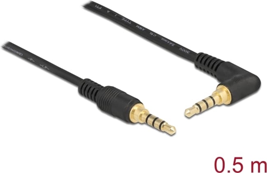 Picture of Delock Stereo Jack Cable 3.5 mm 4 pin male > male angled 0.5 m black