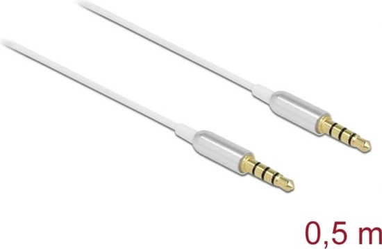 Picture of Delock Stereo Jack Cable 3.5 mm 4 pin male to male Ultra Slim 0.5 m white