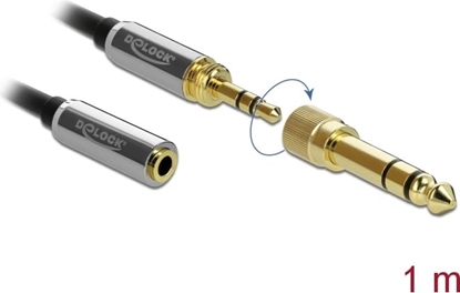 Picture of Delock Stereo Jack Extension Cable 3.5 mm 3 pin male to female with 6.35 mm screw adapter 1 m