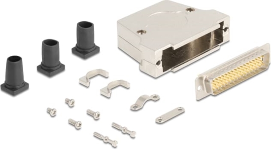 Picture of Delock Sub-D connector housing 50 pin metal including male connector and mounting material