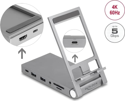 Picture of Delock Tablet and Laptop Docking Station 4K with integrated holder - HDMI / USB / Hub / SD / Micro SD / PD 3.0 - foldable