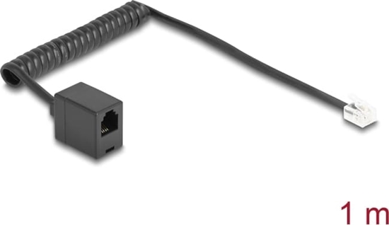 Picture of Delock Telephone Cable / Coiled Cable RJ11 plug to RJ11 jack black 1 m