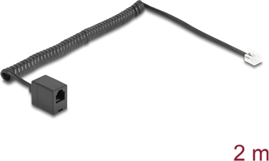 Picture of Delock Telephone Cable / Coiled Cable RJ11 plug to RJ11 jack black 2 m