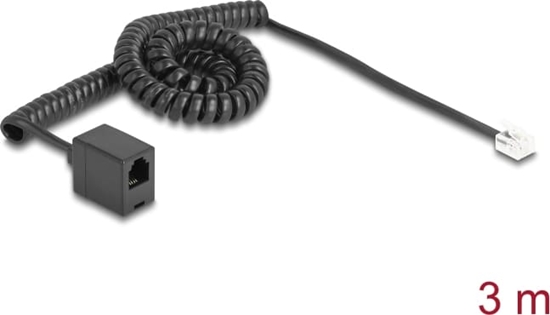 Picture of Delock Telephone Cable / Coiled Cable RJ11 plug to RJ11 jack black 3 m