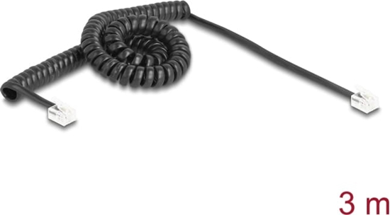 Picture of Delock Telephone Cable / Coiled Cable RJ11 plug to RJ11 plug black 3 m