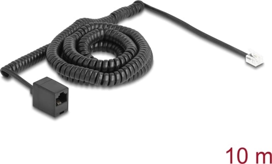 Picture of Delock Telephone Cable / Coiled Cable RJ11 plug to RJ45 jack black 10 m