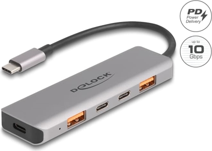 Attēls no Delock USB 10 Gbps 2 Port USB Type-A + 2 Port USB Type-C™ Hub with USB Type-C™ connector and PD 95 Watt