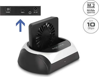Attēls no Delock USB 10 Gbps Docking Station for 2.5″ / 3.5″ SATA HDD / SSD or M.2 NVMe PCIe or SATA SSD with fan