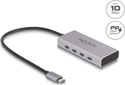 Attēls no Delock USB 10 Gbps USB Type-C™ Hub with 4 x USB Type-C™ female + 1 x USB Type-C™ PD 85 Watt with 30 cm connection cable