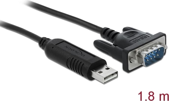 Picture of Delock USB 2.0 to serial RS-485 adapter with 15 kV ESD protection and a compact serial connector housing