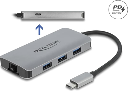 Attēls no Delock USB 3.2 Gen 1 Hub with 4 Ports and Gigabit LAN and PD