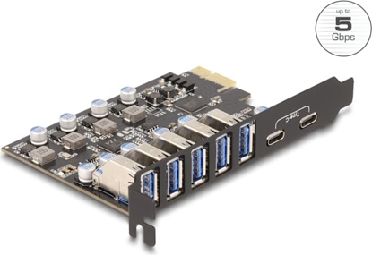 Attēls no Delock USB 5 Gbps PCI Express x1 Card to 5 x external Type-A + 2 x external USB Type-C™ female