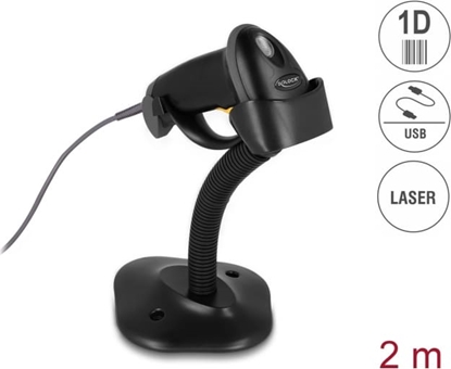 Attēls no Delock USB Barcode Scanner 1D with connection cable and stand - Laser - black