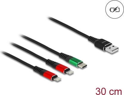 Attēls no Delock USB Charging Cable 3 in 1 Type-A to 2 x Lightning™ / USB Type-C™ 30 cm