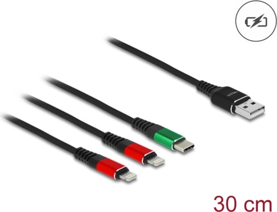 Picture of Delock USB Charging Cable 3 in 1 Type-A to 2 x Lightning™ / USB Type-C™ 30 cm