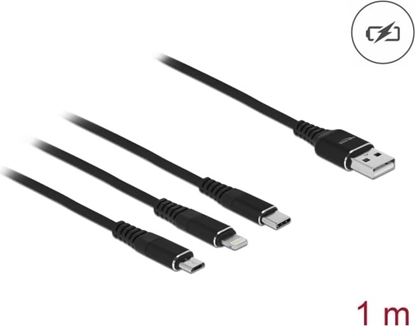 Attēls no Delock USB Charging Cable 3 in 1 Type-A to Lightning™ / Micro USB / USB Type-C™ 1 m black