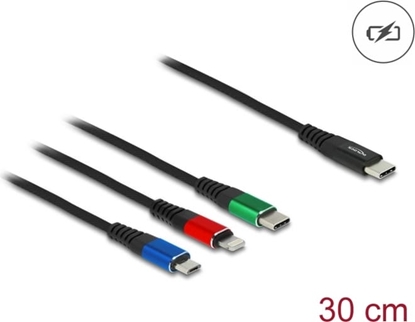 Attēls no Delock USB Charging Cable 3 in 1 USB Type-C™ to Lightning™ / Micro USB / USB Type-C™ 30 cm