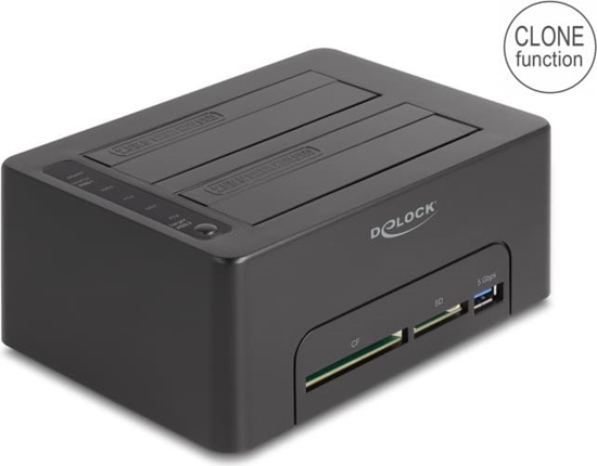 Picture of Delock USB Dual Docking Station for 2 x SATA HDD / SSD with Clone Function and Card Reader + additional USB Port