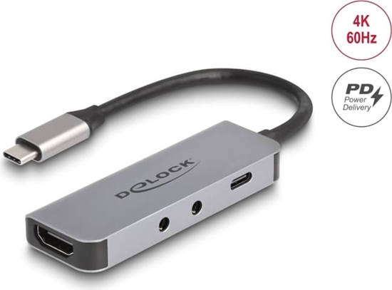 Picture of Delock USB Type-C™ Adapter to HDMI 4K 60 Hz and Headset and Microphone port + USB Type-C™ PD 95 W