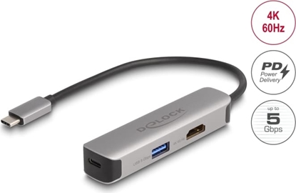 Attēls no Delock USB Type-C™ Adapter to HDMI 4K 60 Hz with USB Type-A and USB Type-C™ Data + PD 92 W