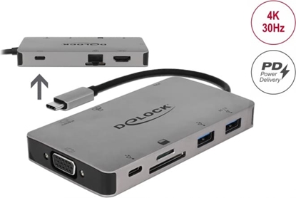 Attēls no Delock USB Type-C™ Docking Station 4K - HDMI / VGA / USB 3.1 / SD / LAN / PD 3.0