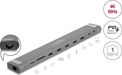 Attēls no Delock USB Type-C™ Slim Docking Station 4K - HDMI / USB 3.2 Gen 1 / LAN / SD / PD 3.0