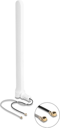 Attēls no Delock WiFi 6 Twin Antenna 2 x I-PEX Inc., MHF® I plug 2 - 5 dBi 17 cm omnidirectional with flexible joint white