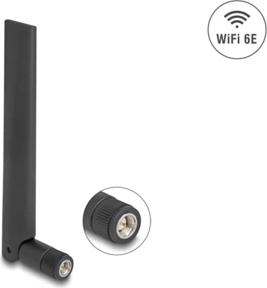 Attēls no Delock WiFi 6E Antenna SMA plug 3 dBi omnidirectional with tilt joint black