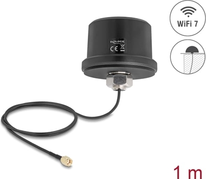 Attēls no Delock WiFi 7 Antenna RP-SMA plug 3.1 - 3.5 dBi omnidirectional with connection cable ULA100 1 m roof mounting outdoor black