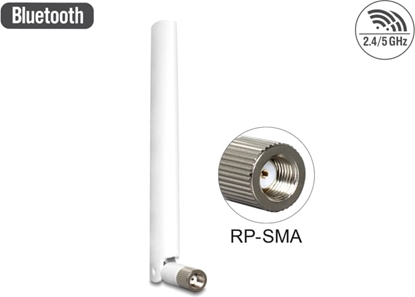 Attēls no Delock WLAN 802.11 ac/a/b/g/n Antenna RP-SMA plug 2 - 5 dBi omnidirectional with tilt joint white