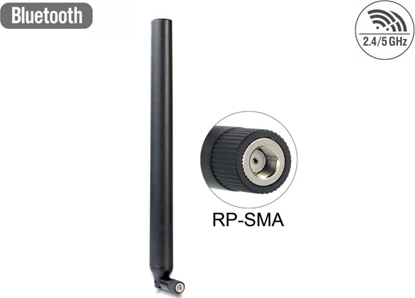 Attēls no Delock WLAN 802.11 ac/a/h/b/g/n Antenna RP-SMA plug 5.5 - 9 dBi omnidirectional with tilt joint black