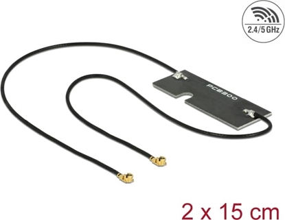 Attēls no Delock WLAN 802.11 ac/a/h/b/g/n Twin Antenna 2 x I-PEX Inc., MHF® I plug 3 - 5 dBi 1.13 2 x 15 cm PCB internal self adhesive