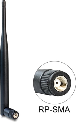 Attēls no Delock WLAN 802.11 b/g/n Antenna RP-SMA plug 5 dBi omnidirectional with tilt joint black