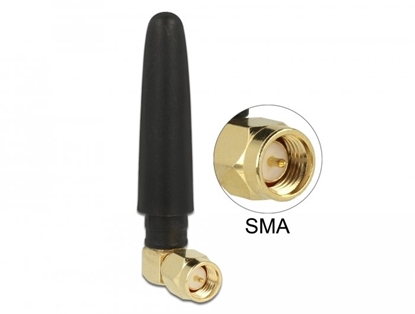 Attēls no Delock WLAN 802.11 b/g/n Antenna SMA plug 90° 2 dBi omnidirectional fixed with flexible material black