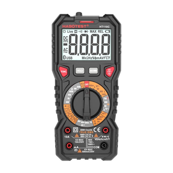 Изображение Habotest Multimetr cyfrowy z latark Habotest HT118C, True RMS, NCV, testowanie akumulatorów