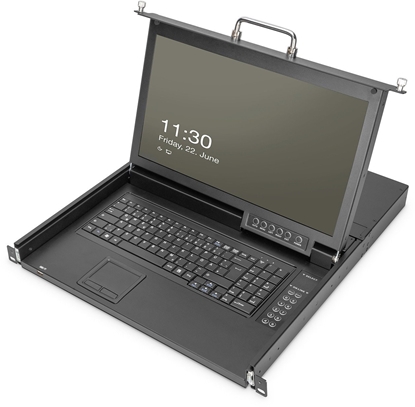 Picture of Digitus Modular HD LCD KVM console with 17\" TFT (43.2cm), 8-port HDMI KVM connection, touchpad, German keyboard layout