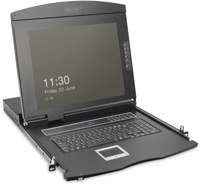 Attēls no Digitus Modular HD LCD KVM console with 19\" TFT, 16-port VGA KVM connection, touchpad, German keyboard layout