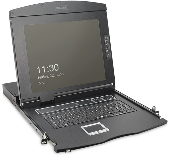 Picture of Digitus Modular HD LCD KVM console with 19\" TFT, 16-port VGA KVM connection, touchpad, German keyboard layout