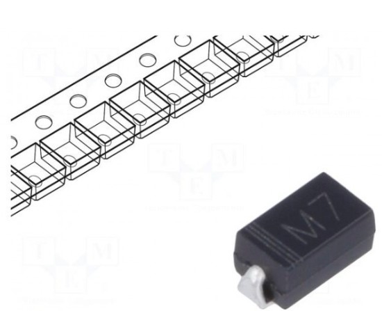 Picture of Diode: rectifying; SMD; 1kV; 1A; Package: reel,tape; SMA; Ufmax: 1.1V