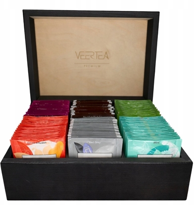 Attēls no Drewniana skrzynka z herbatami Veertea 96 kopert - Czarna