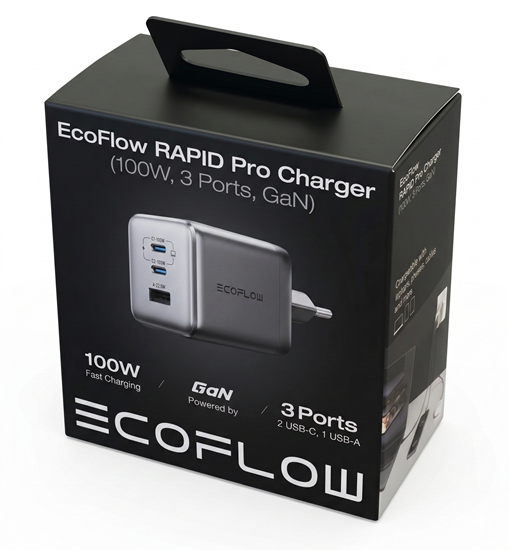 Picture of EcoFlow RAPID Pro 100W mains charger, 2xUSB-C, 1xUSB-A, GaN