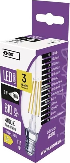 Picture of Emos arówka LED 6W (60W) E14 wieczka filament 810lm 4000K neutralna ZF3241