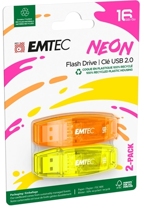 Attēls no Emtec USB2.0 C410 16GB Neon 2 pcs