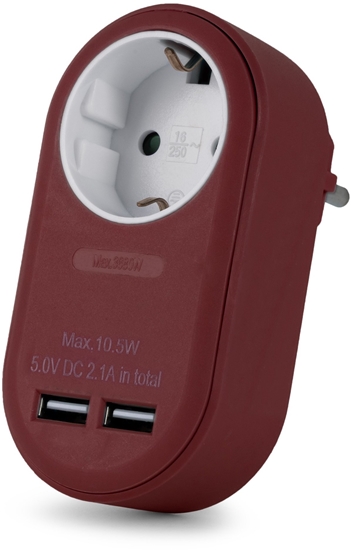 Picture of ENTAC Entac EPAG-1EE-2USB-BR adapter wtyczek zasilajcych Typu F Bordowy