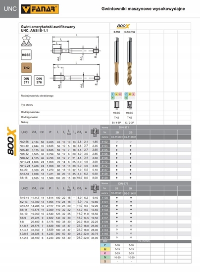 Изображение Fanar GWINTOWNIK UNC 1/2-13 DIN-376B (2B) HSSE TN 800X