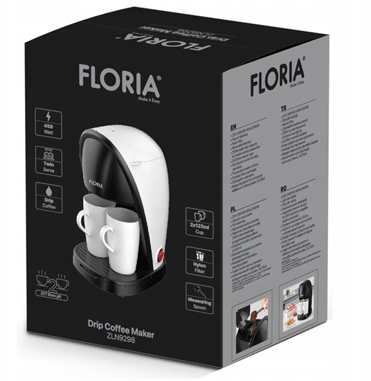Изображение Floria ZLN 9298 coffee maker, 450W, nylon filter, measuring scoop, 2 included cups, White