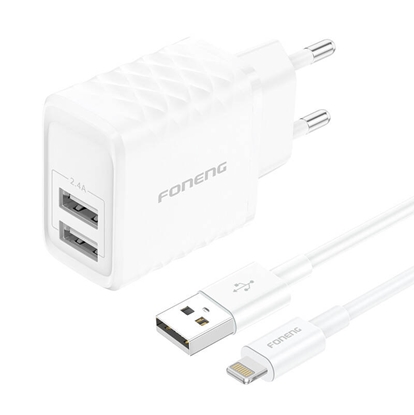 Picture of Foneng 2xUSB-A, 2,4A lādētājs ar USB-A / Lightning kabeli